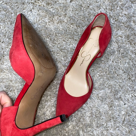 Red Suede Pointed Toe Heels - Picture 4 of 5